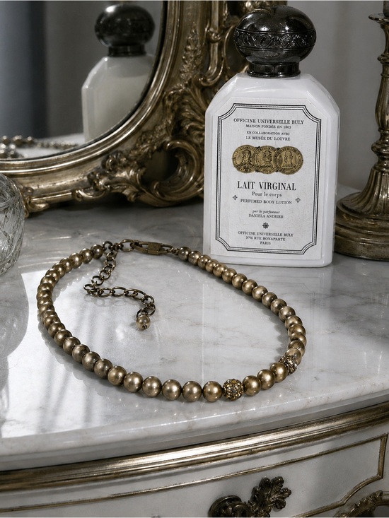 Givenchy Jewelry - Vintage Givenchy Bronze Faux Pearl Choker Necklace Pavé Crystal Accents
